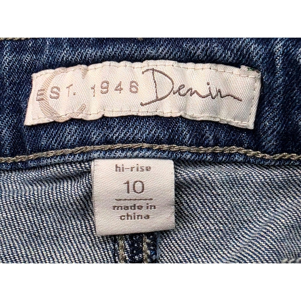 Est 1946 Denim Blue Distressed High Rise Jean Shorts Womens Size 10 Striped Rips - Picture 8 of 8
